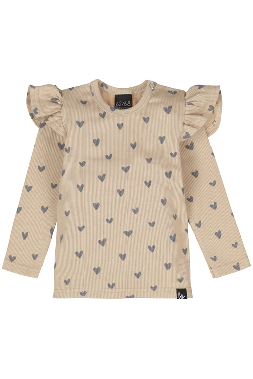 Ruffle longsleeve rib hartjes (beige)
