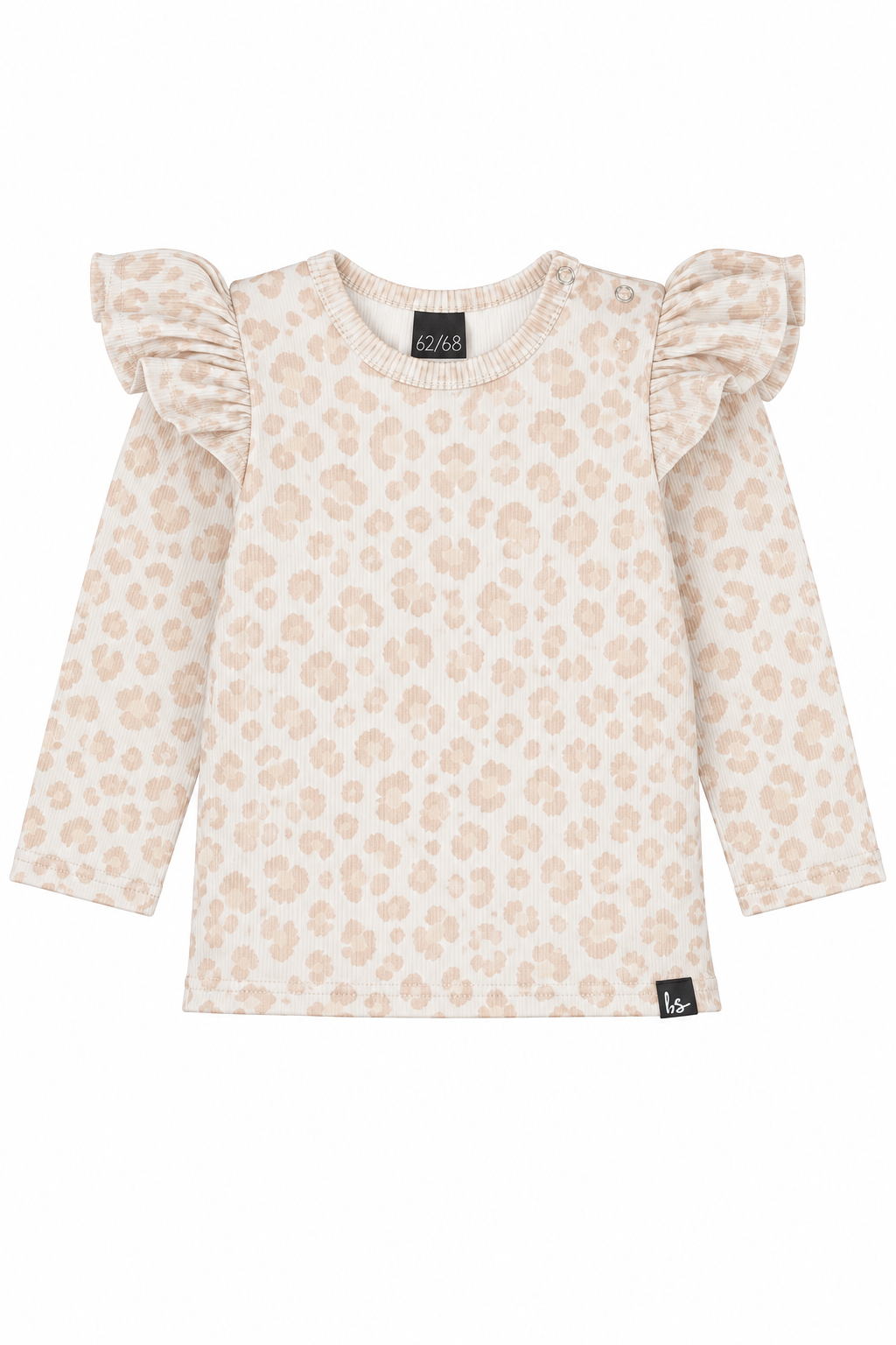 Ruffle longsleeve leopard ecru rib PRE-ORDER