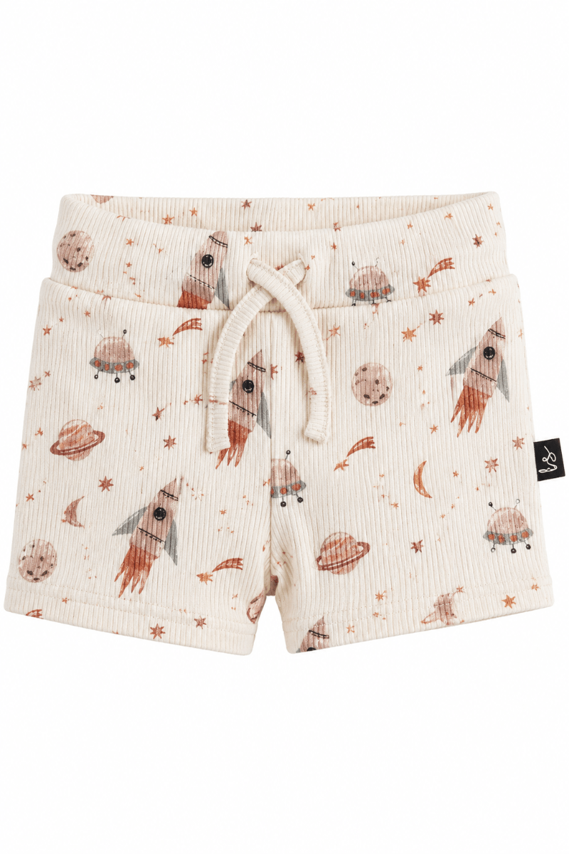 Kurze Hose aus Rippjersey mit Planetenmuster