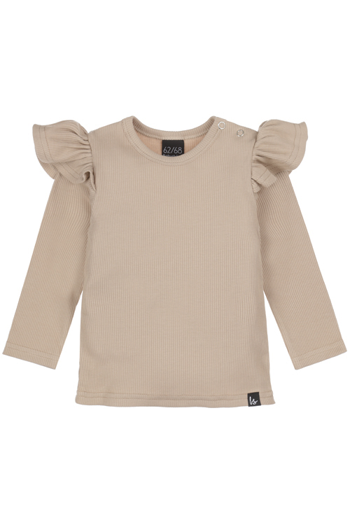 Ruffle longsleeve rib beige
