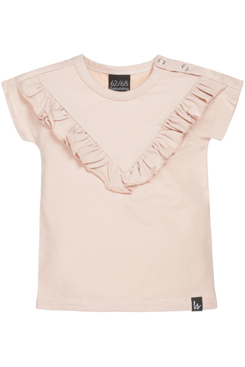 altrosa T-Shirt mit V-Ausschnitt und Rüschen