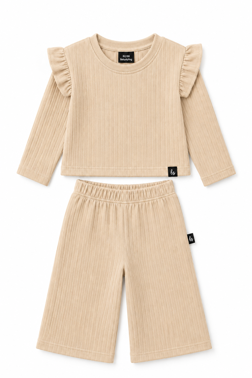 Weite Hose mit geripptem Saum, hellbeige, VORBESTELLUNG
