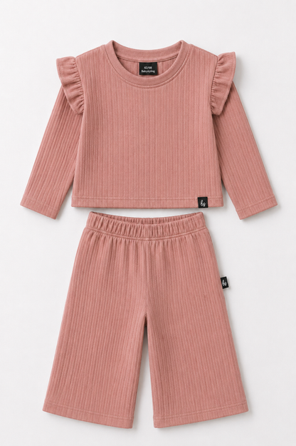 Weit geschnittene Hose mit geripptem Saum in Clay Pink VORBESTELLUNG
