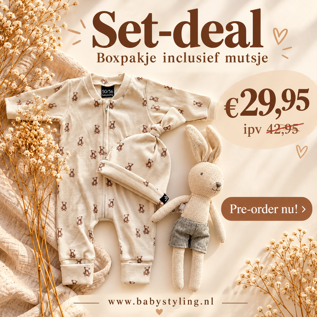 Set bundle-deal teddy boxpakje met mutsje