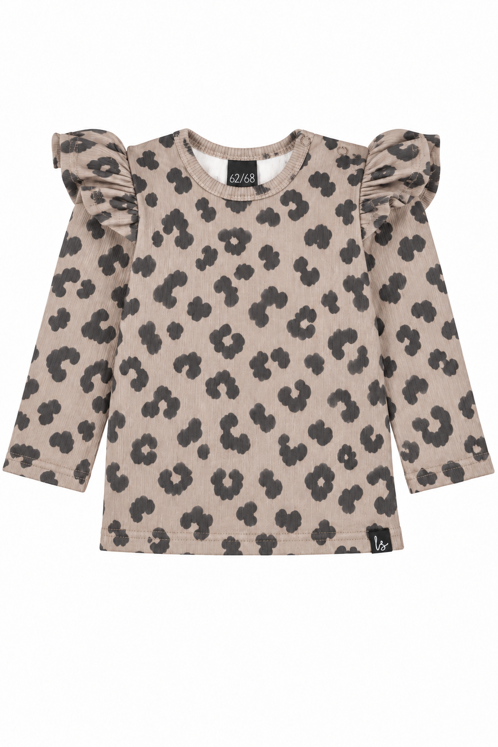 Ruffle longsleeve luipaard rib beige PRE-ORDER