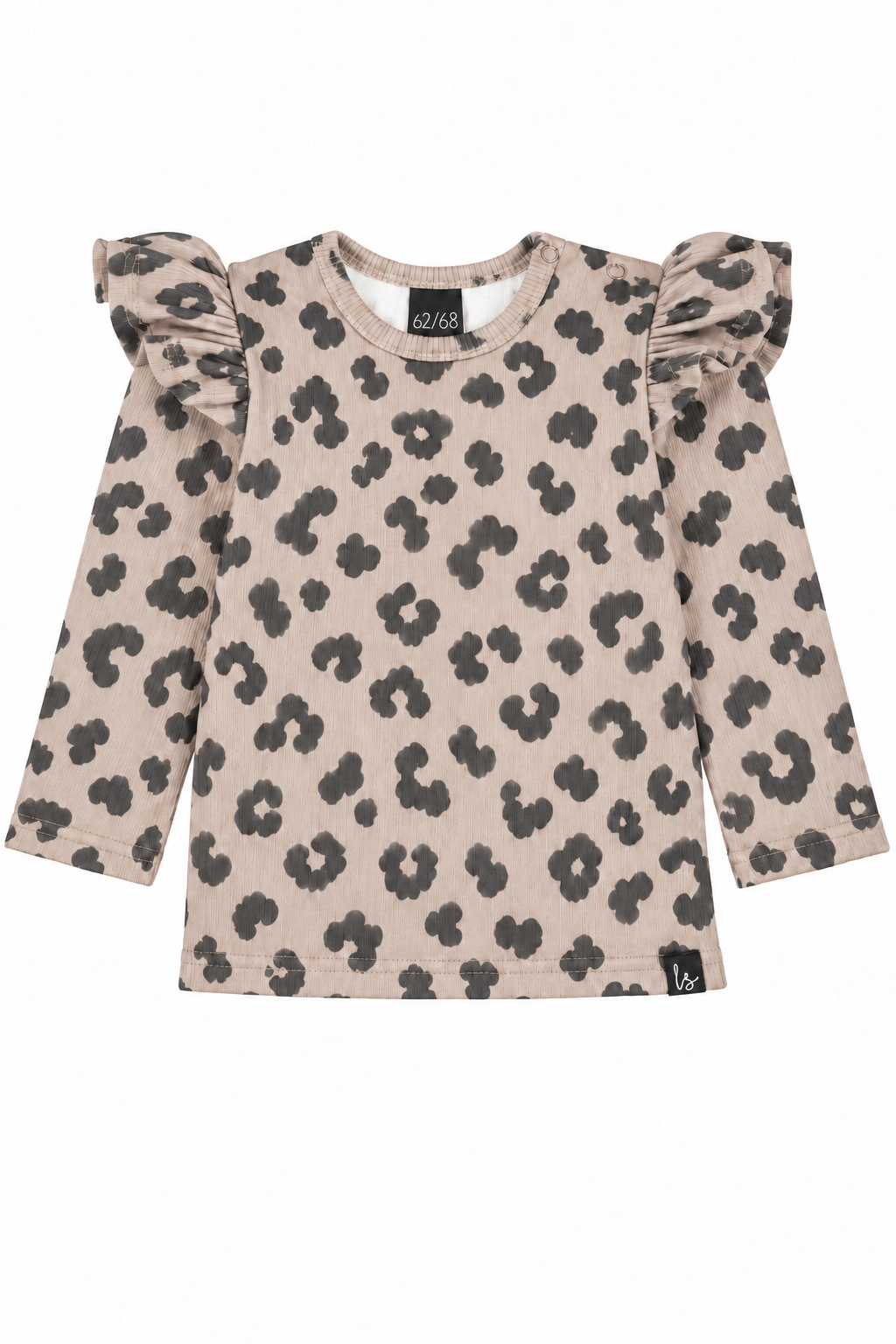 Ruffle longsleeve luipaard rib sand PRE-ORDER