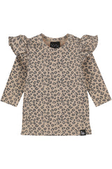 Rüschen-Langarmärmel, Leopardenmuster, beige Rippstrick