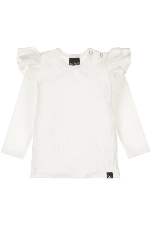 Rüschen-Langarmshirt mit Rippstrickbündchen, ecru