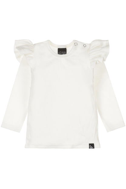 Rüschen-Langarmshirt mit Rippstrickbündchen, ecru