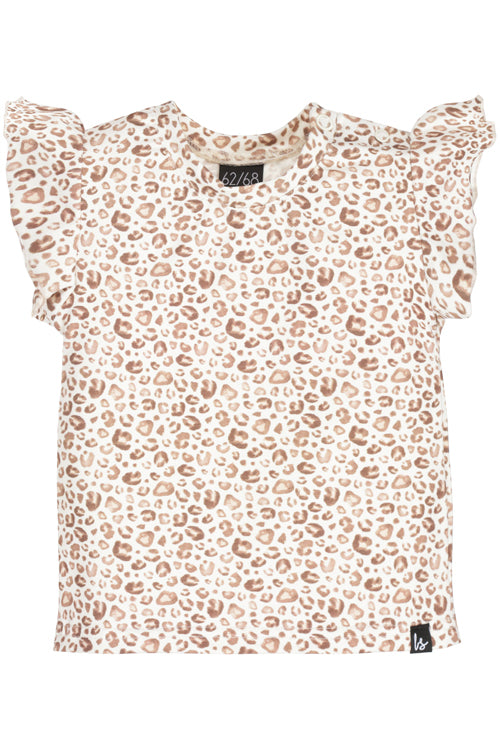 Ruffle sleeves t-shirt leopard off-white