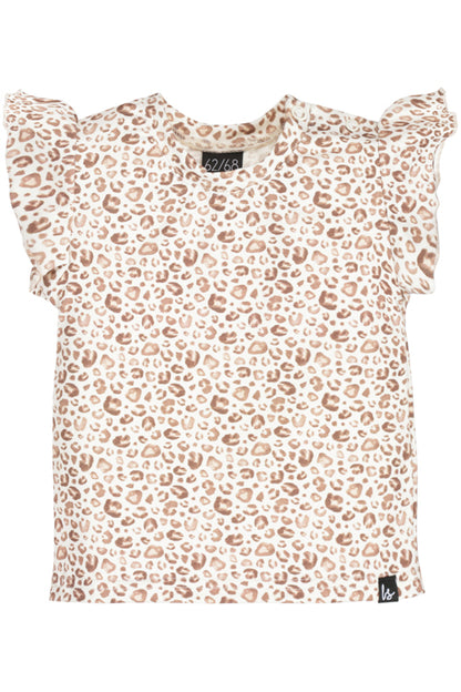 Ruffle sleeves t-shirt leopard off-white