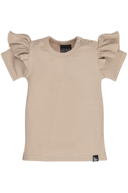 Rüschen-T-Shirt, gerippt, beige