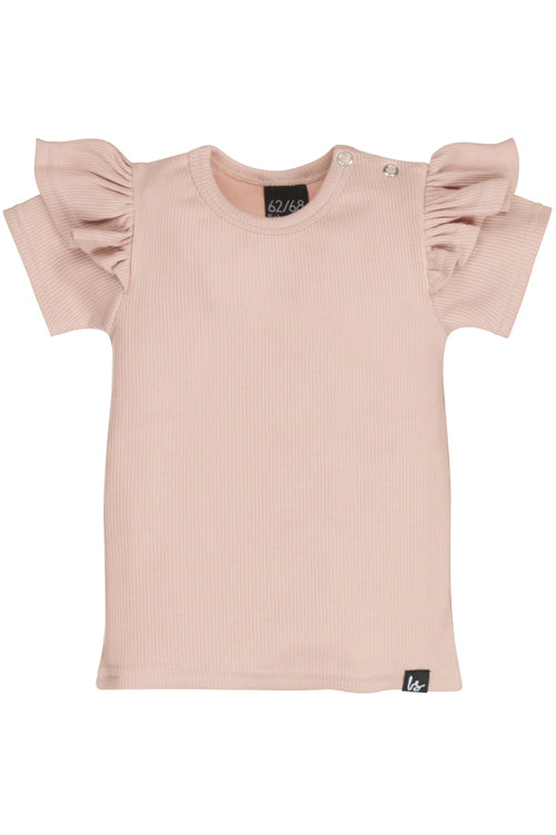 Rüschen-T-Shirt-Rippstrick (rosa)