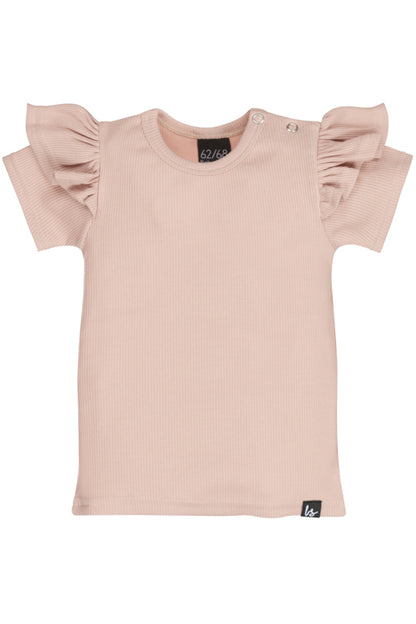 Rüschen-T-Shirt-Rippstrick (rosa)