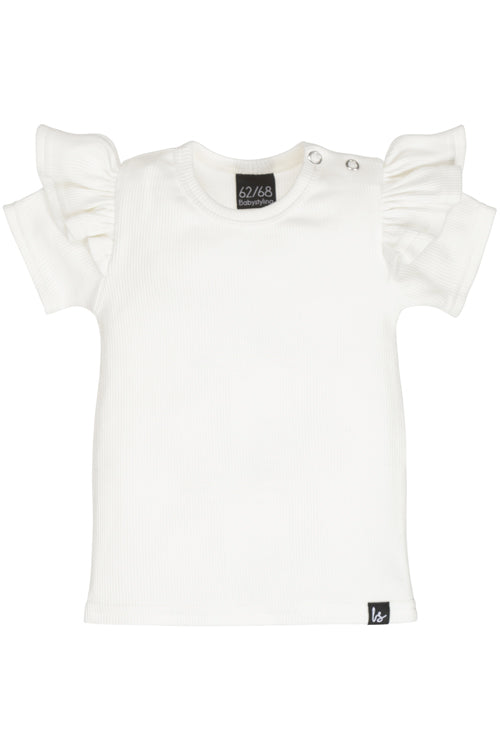 Ribbed ruffle t-shirt ecru