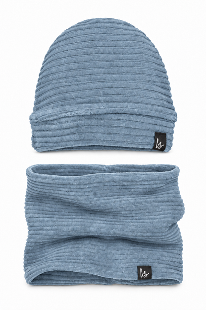 Winterset (muts &amp; sjaal) corduroy blauw - PRE-ORDER