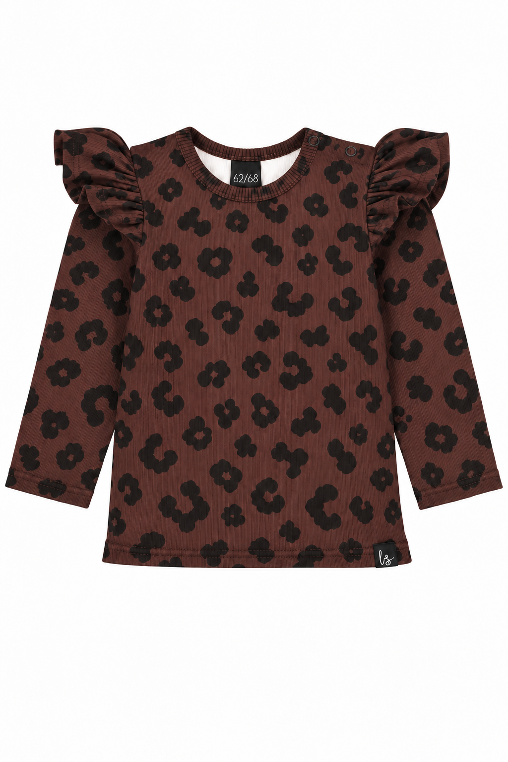 Ruffle longsleeve luipaard rib bordeaux PRE-ORDER