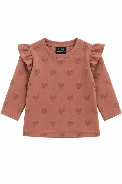 Sweater hartjes ruffle mauve  PRE-ORDER