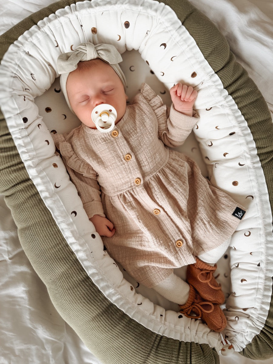 Ruffle button dress linnen sand