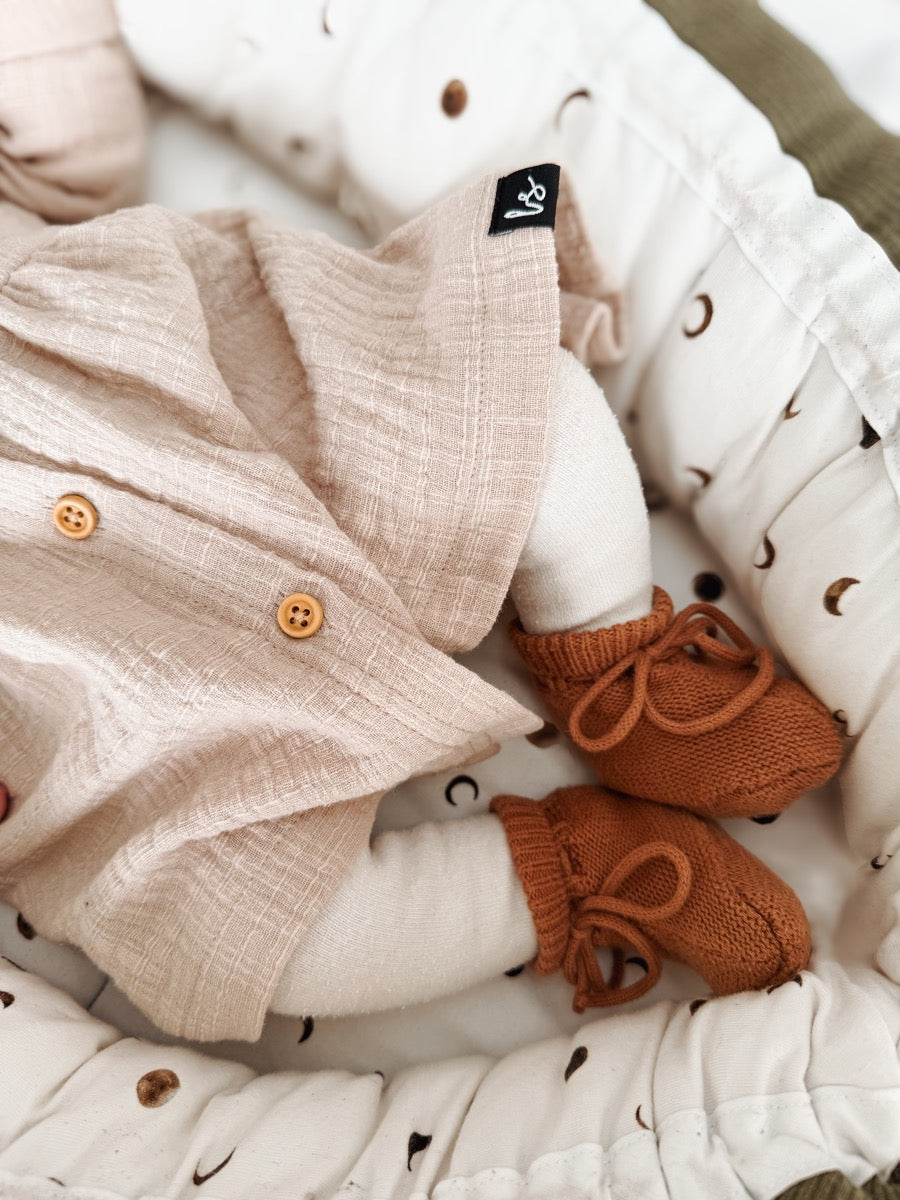 Ruffle button dress linnen sand
