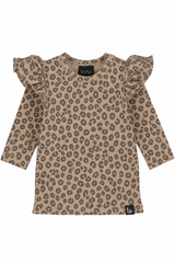 Ruffle longsleeve leopard beige rib