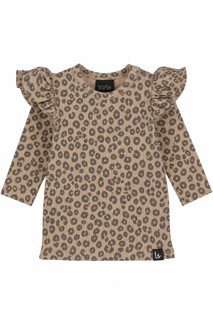Ruffle longsleeve leopard beige rib