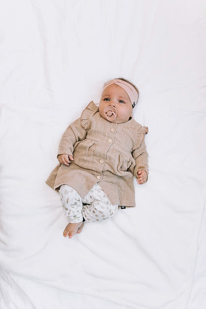 Ruffle button dress linnen sand