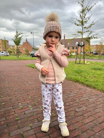 Gerüschtes Langarm-Rippstrickshirt (rosa)
