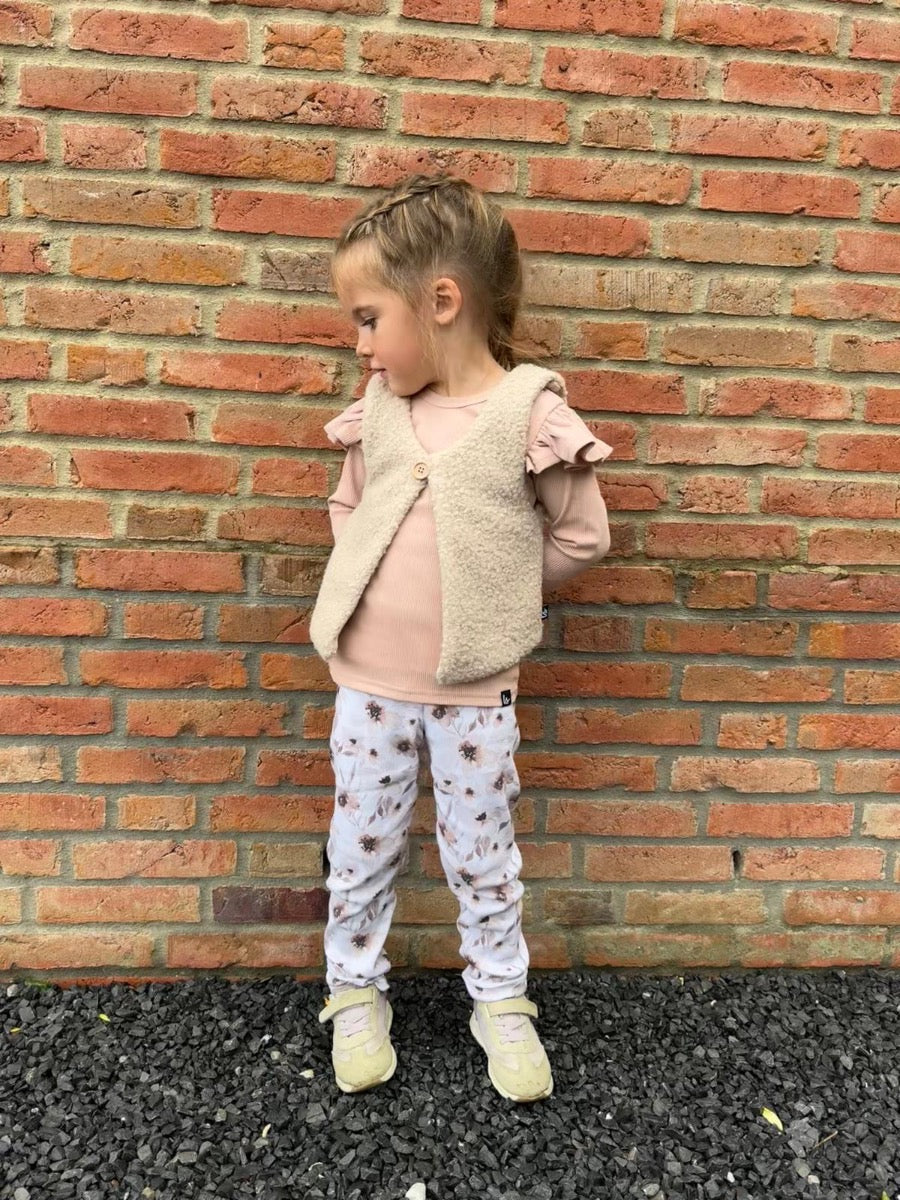 Gerüschtes Langarm-Rippstrickshirt (rosa)