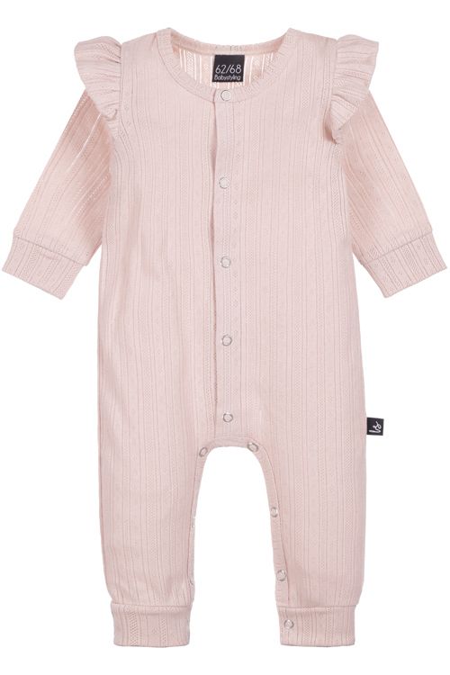 Rüschen-Playsuit, Lochmuster, Rosa