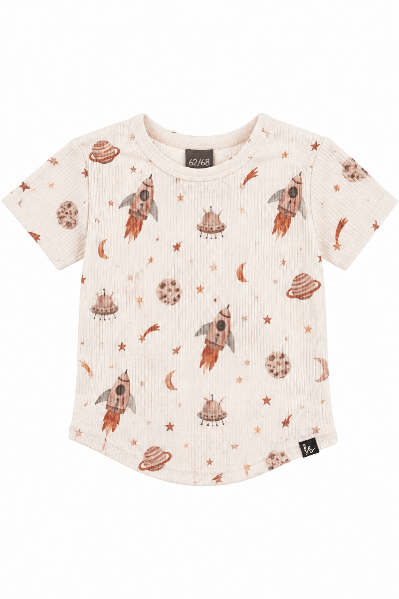 Geripptes Jersey-T-Shirt mit Planeten-Motiv