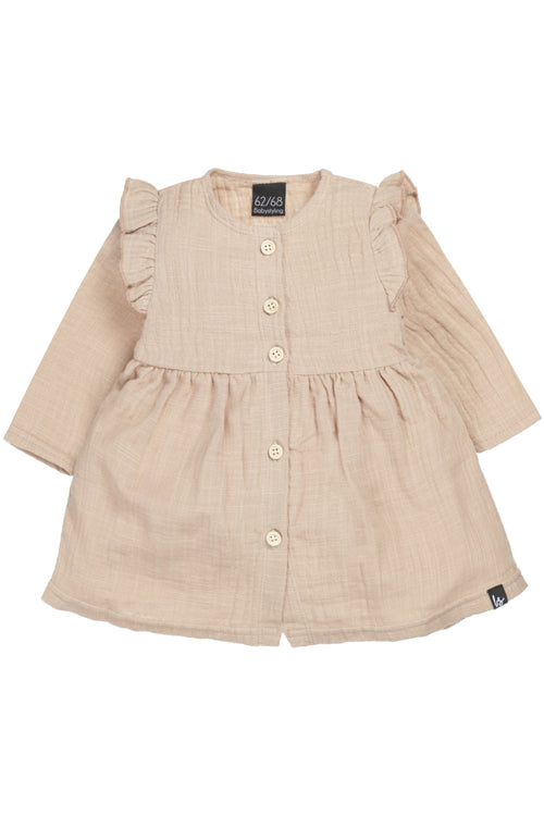 Ruffle button dress linnen sand