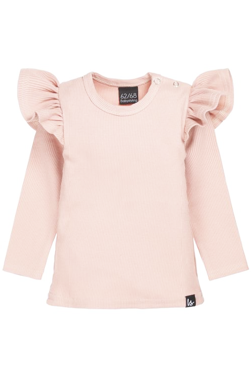 Gerüschtes Langarm-Rippstrickshirt (rosa)