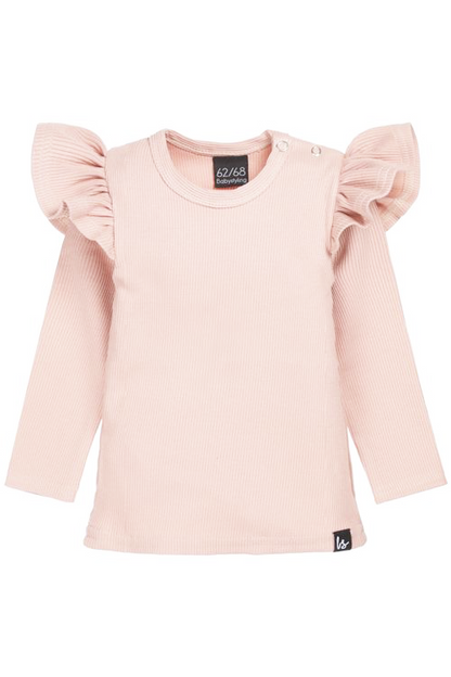 Gerüschtes Langarm-Rippstrickshirt (rosa)