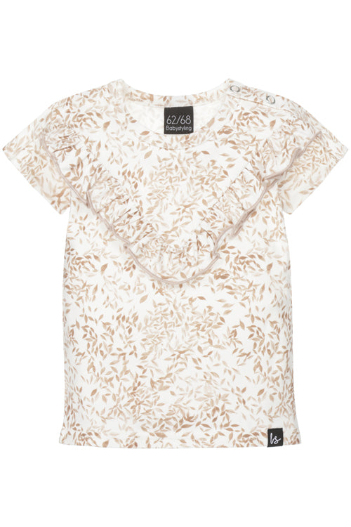 V-förmiges Rüschen-T-Shirt mit Herbstlaub