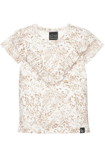 V-förmiges Rüschen-T-Shirt mit Herbstlaub