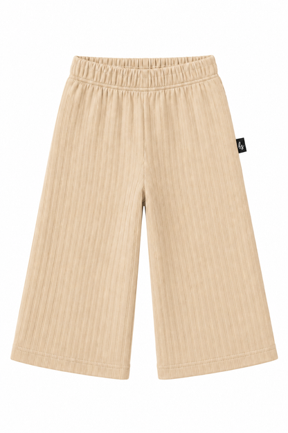 Weite Hose mit geripptem Saum, hellbeige, VORBESTELLUNG