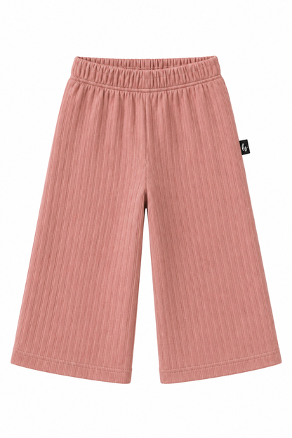Weit geschnittene Hose mit geripptem Saum in Clay Pink VORBESTELLUNG