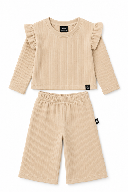Weite Hose mit geripptem Saum, hellbeige, VORBESTELLUNG